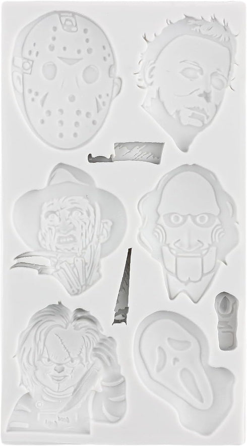 Horror Characters Fondant Molds Scary Movie Characters Silicone Mold For Halloween Friends Cake Decorating Cupcake Topper Candy Chocolate Gum Past...