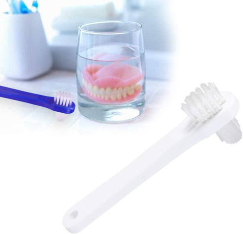 Healifty Denture Brush False Teeth Cleaning Tool Double Sided Toothbrush Denture Cleaning Brush 2pcs (White+Blue)...