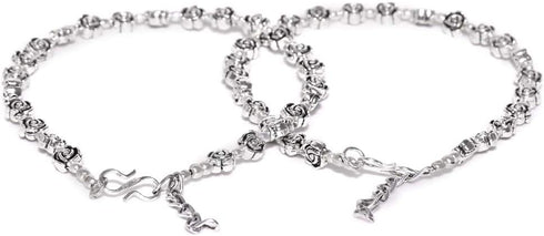 PRITA Ethnic Festive and Casual Wear Flower Design German Oxidized Silver Anklets/Ankle Bracelets for Women (Set of 2)...