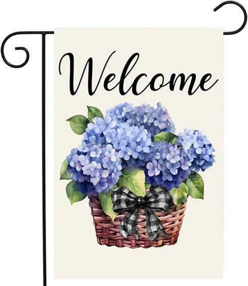 Floral Garden Flag 12x18 Inch, Blue Hydrangea Fower Garden Flag Small Vertical Double Sided Welcome Yard Flag Decorative Flag for Outside...