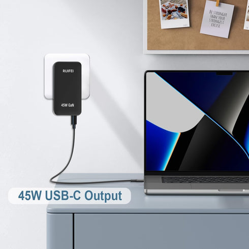 Flat USB C Wall Charger, 45W USB c Charger, Dual USB C Charger with Foldable Plug for Travel with PD 3.0 and GaN, Fast Charging for Laptops, Table...