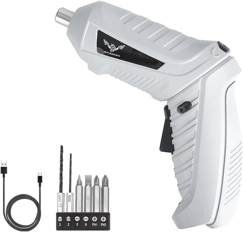 Gray Electric Screwdriver, 3.6V Cordless Screwdriver Rechargeable with 6pcs Screwdriver Bit Set, Front LED Light, Flexible Shaft, Micro USB, Carry...