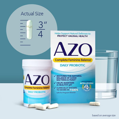 AZO Complete Feminine Balance Daily Probiotics for Women, Clinically Proven to Help Protect Vaginal Health, balance pH and yeast, Non-GMO, 30 Coun...