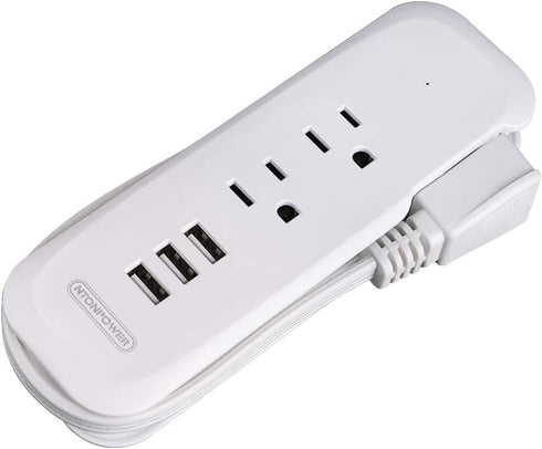 Travel Power Strip with USB - NTONPOWER 2 Outlets 3 USB Portable Desktop Charging Station, 15 inches Wrapped Short Extension Cord for Hotels, Crui...