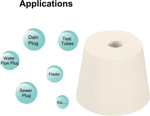 MECCANIXITY Rubber Tapered Plug 28mm to 37mm with Hole Test Tubes Bungs Stopper White for Lab Home 3 Pieces...