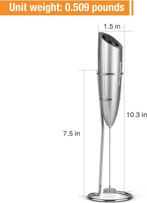 SIMPLETaste Milk Frother Handheld Battery Operated Electric Foam Maker, Drink Mixer with Stainless Steel Whisk and Stand for Cappuccino, Bulletpro...