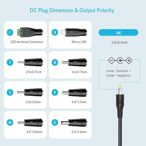 Belker 41W Universal 6V 9V 12V 15V 18V 20V 24V AC DC Adapter Power Supply for Household Electronics Router Smart Phone Mp3 Tablets CCTV Cameras - ...