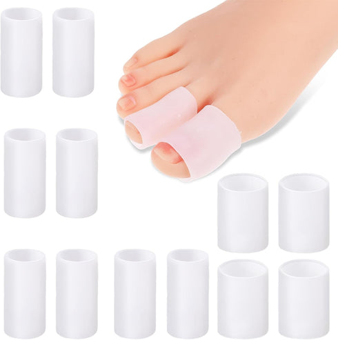 12 Pcs Silicone Toe Sleeves, Soft Gel Protector Toe Cushions Pinky Toe Sleeves Protectors Corn Protectors Toe Tube Pads for Hammer Toe Stubbed Toe...