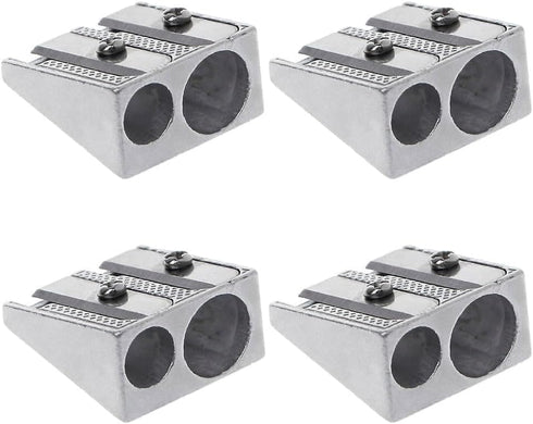 4Pcs Silver Magnesium Pencil Sharpener, Magnesium Metal Pencil Sharpener Manual, Double Holes Rectangular Pencil Sharpener, Handheld Pencil Sharpe...