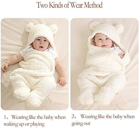Baby Swaddle Blanket Boys Girls Cute Cotton Plush Receiving Blanket Ultra-Soft Newborn Sleeping Wraps for Infant 0-6 Months, White...