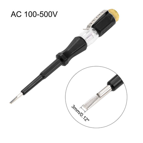 uxcell Voltage Tester AC 100-500V with 3mm Slotted Screwdriver with Clip for Circuit Test, Black...