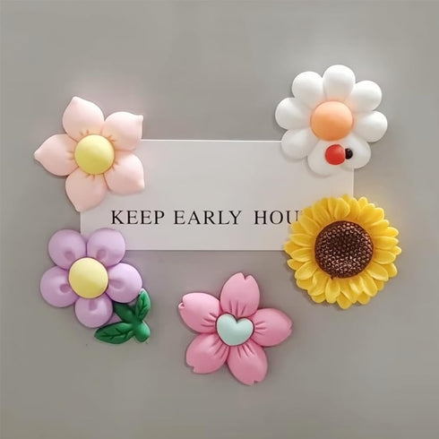 5 PCS Cute Flower Fridge Magnets, Cartoon Daisy Sunflower Cherry Blossom Refrigerator Magnets, Colorful Flower Magnets Office Home Kitchen Whitebo...