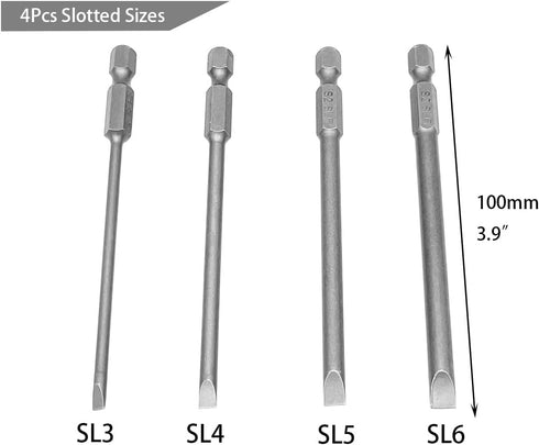 10pcs 100mm Magnetic Flat Slotted Phillips Cross Head Screwdriver Bit Sets 1/4 Inch Hex Shank S2 Steel Screw Driver Drive Drill Bits for Electric ...