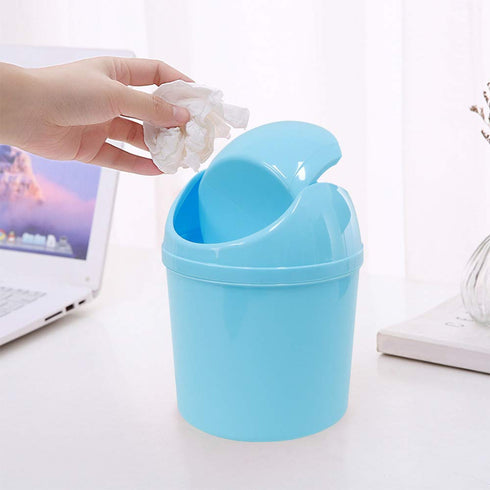 2 Pcs Plastic Mini Wastebasket Trash Can with Swing Lid with 120 Trash Bags, Tiny Desktop Waste Garbage Bin for Home, Office, Kitchen, Vanity Tabl...