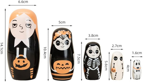 Halloween Themed Girls Nesting Dolls Skeleton Pumpkin Ghost Puppy Wooden Russian Nesting Doll Matryoshka Kid Stacking Toy Gift Dolls for Home Haun...