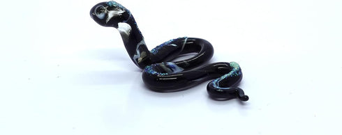 Snake Tiny Micro Figurines Hand Blown Glass Art Reptiles Animals Collectible Gift Home Décor (Black)...