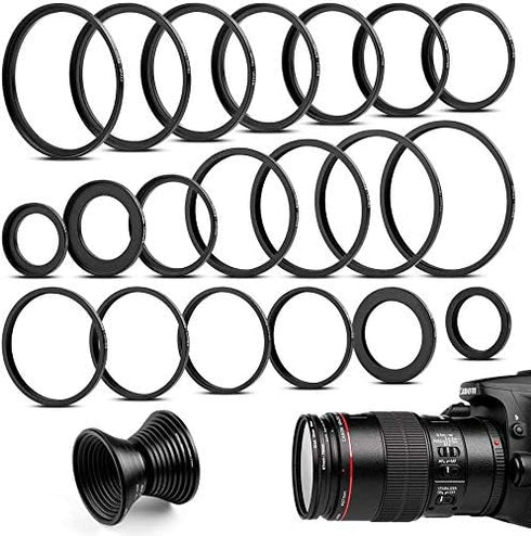 20 Pieces Metal Step-Up Adapter Rings & Step Down Rings Kit Lens Filter Stepping Adapter Rings Set for DSLR Camera......