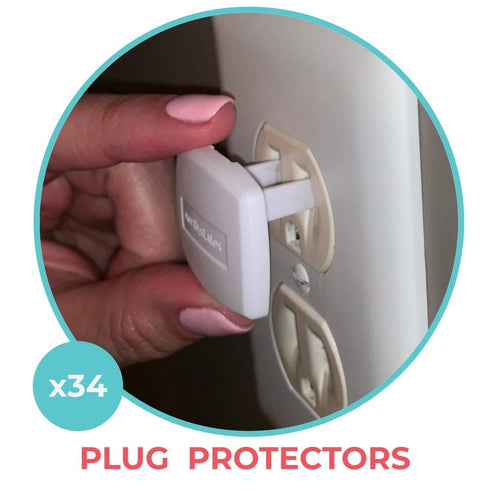 Toddleroo by North States Childproofing Starter Set 2 Door Knob Covers, 34 Plug Protectors, 10 Drawer & Cabinet Latches. Baby-Proof with Confidenc...