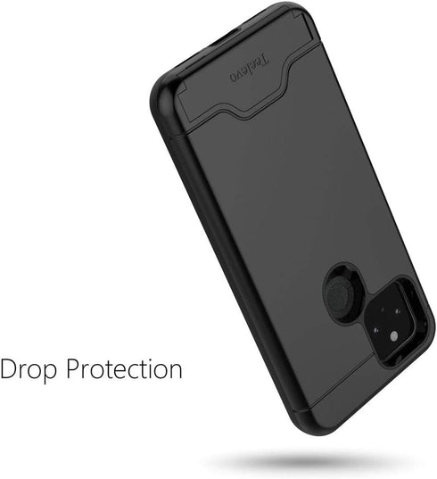 Teelevo Wallet Case for Google Pixel 5, Dual Layer Case with Card Slot Holder and Kickstand for Google Pixel 5 - Black...