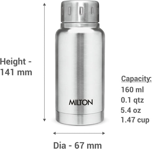 Milton Insulated Water Bottle 5.4 oz (160 ml) Stainless Steel Double walled vacuum flask Hot and Cold Drinks, Leak-Proof Simple Screw Lid, Office,...
