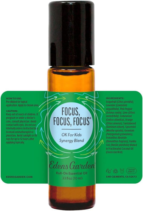 Edens Garden Focus, Focus, Focus Essential Oil Roll-On Blend- 100% Pure Premium Grade, Natural, Therapeutic, Aromatherapy, Kid & Skin Safe, The Be...