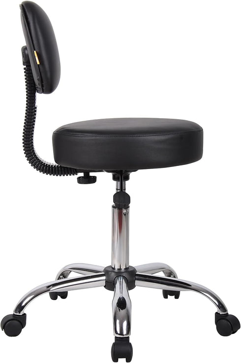 Boss Office Products Be Well Medical Spa Stool with Back in Vinyl, Black...