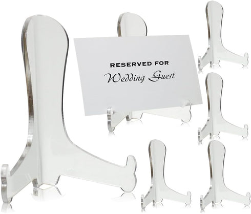 BANBERRY DESIGNS Clear Acrylic 3" Easels - Fixed Position - Set of 6 - Tabletop Display Stand for Plates, Pictures, Books, Plaques, Tiles, Canvas ...