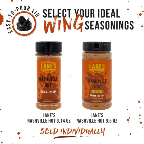Lane's Nashville Hot Chicken Wing Seasoning, All-Natural Nashville Hot Seasoning, Perfect for Cauliflower, Dips & Fried Chicken Wing Rub, No MSG, ...