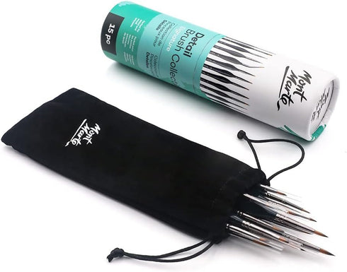 Mont Marte Signature Detail Brush Collection, 15 Piece, Taklon Bristles, Suitable for Acrylic, Oil, Watercolor and Gouache Paints, Includes Storag...