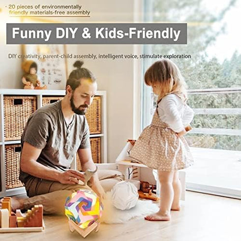 Smart Offline Voice Control DIY Puzzle Lamp - Modern IQ Jigsaw Light with Non-Polar dimming, Timing, USB Plug and Play Kids-Friendly Funny Home De...