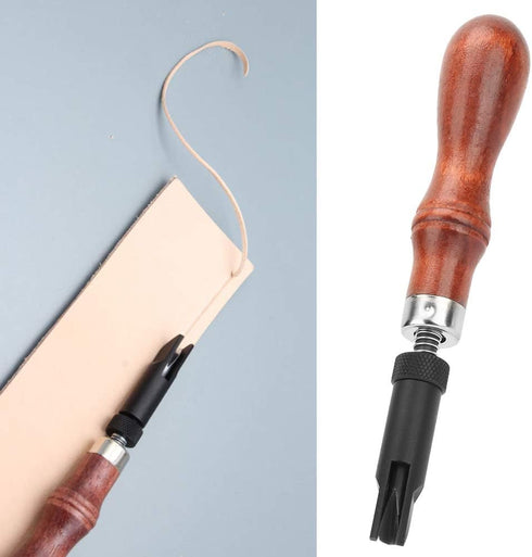 V Type Push Groover, Adjustable Wood Handle Leather Craft Hand Tool V Type Push Grooving Device Leather Grooving Craft Gouge Tool for Professional...