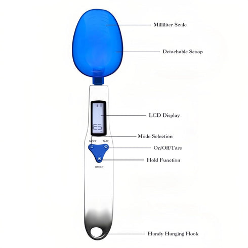 Yoidesu Digital Kitchen Scale, Electronic Gram Measuring Spoon, 500g/0.1g Blue Cute Digital Weight Scale Spoon with 3 Measuring Spoons for Portion...