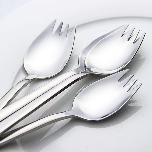 YFWOOD Sporks, 4-pack 18/10 Stainless Steel Dessert Spoons 7.4Inches Long Handle Ice Cream Spoons Salad Forks Flatware Set Reusable Fruit Appetize...