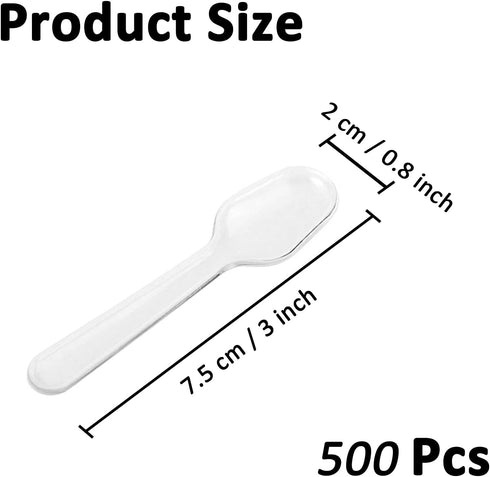 500PCS Clear Plastic Cutlery, Disposable Small Spoons Silverware, Plastic Utensil for Tasting Dessert Jelly Pudding Yogurt Ice Cream Cake Appetize...