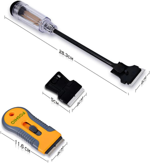 FOSHIO Multi-Purpose Window Tint Removal Tool Set with Long Handle Razor Blade Scraper, Retracted Metal Razor, Mini Plastic Scraper, Microfiber Cl...