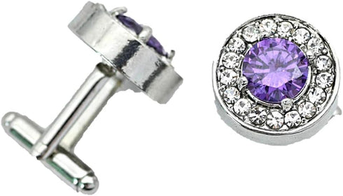 V & L Round Purple Crystal Cuff links Silver – Fancy Unique Elegant Sparkling Luxury Gem Stone Cufflinks for men Round - Perfect for Wedding, Form...