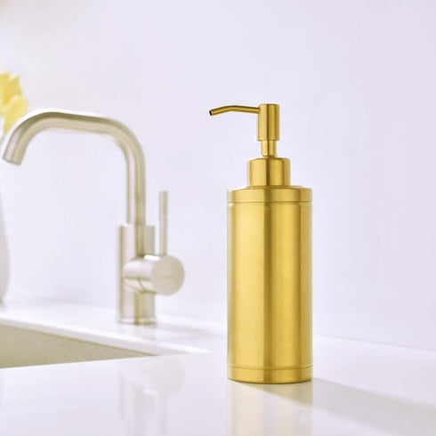 Gold Soap Dispenser,Kmeino Full Stainless Steel Countertop Soap Dispenser, Prime 300 ML Liquid Bottle for Kitchen & Bathroom Hand Dish Lotion (Bru...