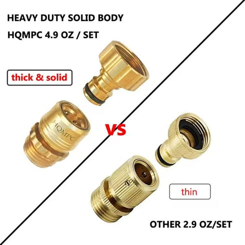 HQMPC Garden Hose Quick Connect No Pb Solid Brass Quick Connector Garden Hose Fitting Water Hose Connectors 3/4 inch GHT (2 Sets)...