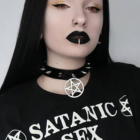 Urieo Gothic Chokers Leather Black Choker Necklace with Star Pendant Cool Rivet Spike Studed Collar Adjustable Party Bar for Women...