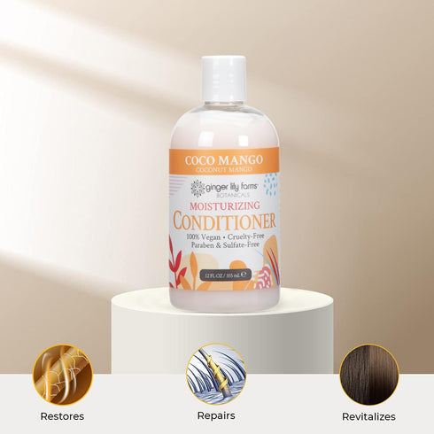 Ginger Lily Farms Botanicals Moisturizing Conditioner for Dry Hair, Coco Mango, 100% Vegan & Cruelty-Free, Coconut Mango Scent, 12 Fl Oz...