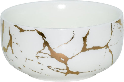 Ceramic Cereal Bowl Marble Soup Bowl 17 OZ Ceramic Rice Bowl Luxury Gold Inlay Dessert Bowl Microwave and Dishwasher Safe for Oatmeal Snack (White...