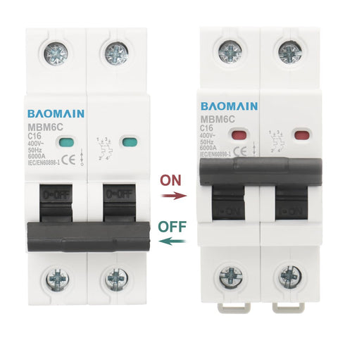 Baomain 16A AC Miniature Circuit Breaker, AC 400V 50Hz 6000A 2 Pole C65 MCB DIN Rail Mounting,MBM6C...