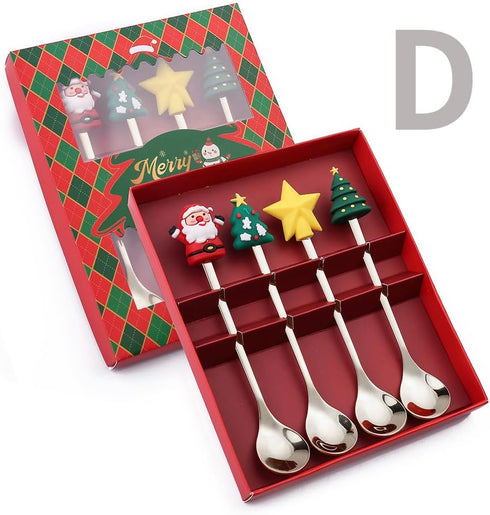 Christmas Coffee Spoons Coffee Stirrers Cake spoon Premium Stainless Steel Ice Tea Spoons, Ice Cream Spoon, Cocktail Stirring Spoons Set of 4?Silv...