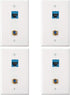 4 Pack Ethernet Coax Wall Plates, Cat6 Coax Wall Plate with Ethernet Port and Gold-Plated TV Coax Cable F-Type Port (Blue)...