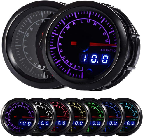 7 Color Air/Fuel Ratio AFR Gauge Kit Narrowband Pointer & LED Digital Readouts 2-1/16" 52mm Black Dial for Car Truck...