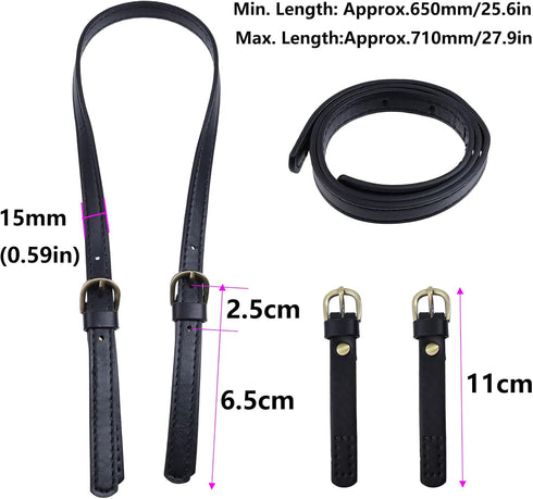 Semetall PU Leather Purse Handles 2 Pcs 65cm to 71cm Adjustable Shoulder Strap Black Purse Straps, Shoulder Strap Replacement for Crossbody...