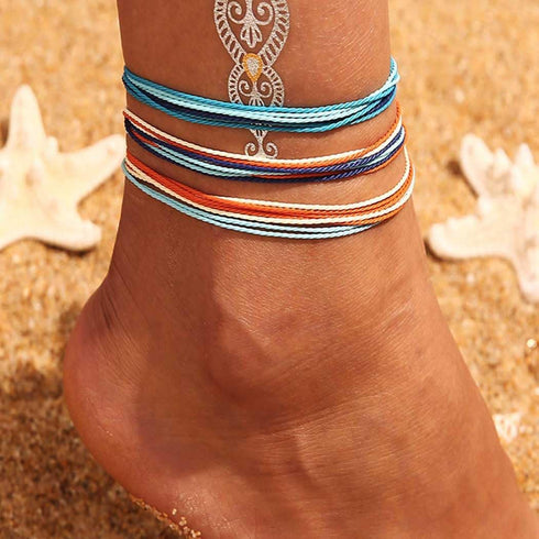 Summer Beach Layered Colorful Anklets Boho Rope Ankle Bracelets for Women...