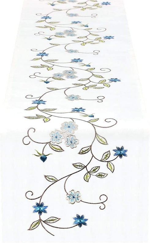 Simhomsen Double Thickness Rustic Embroidered Floral Table Runners for Spring and Summer, Dresser Scarf (Blue, 14 × 53 Inch)...
