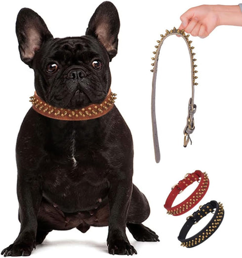 Spiked Dog Collar, Mushrooms Rivet Studded Adjustable Pu Leather Pet Collars for Cats Puppy Dogs (M, Gray)...