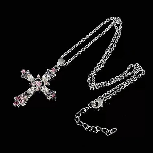 Cross Necklace for Women,Cross Necklace Y2K,Big Cross Necklace,Pink Cross Necklace,Crystal Cross Necklace Cubic Zirconia Cross Necklace for Women ...